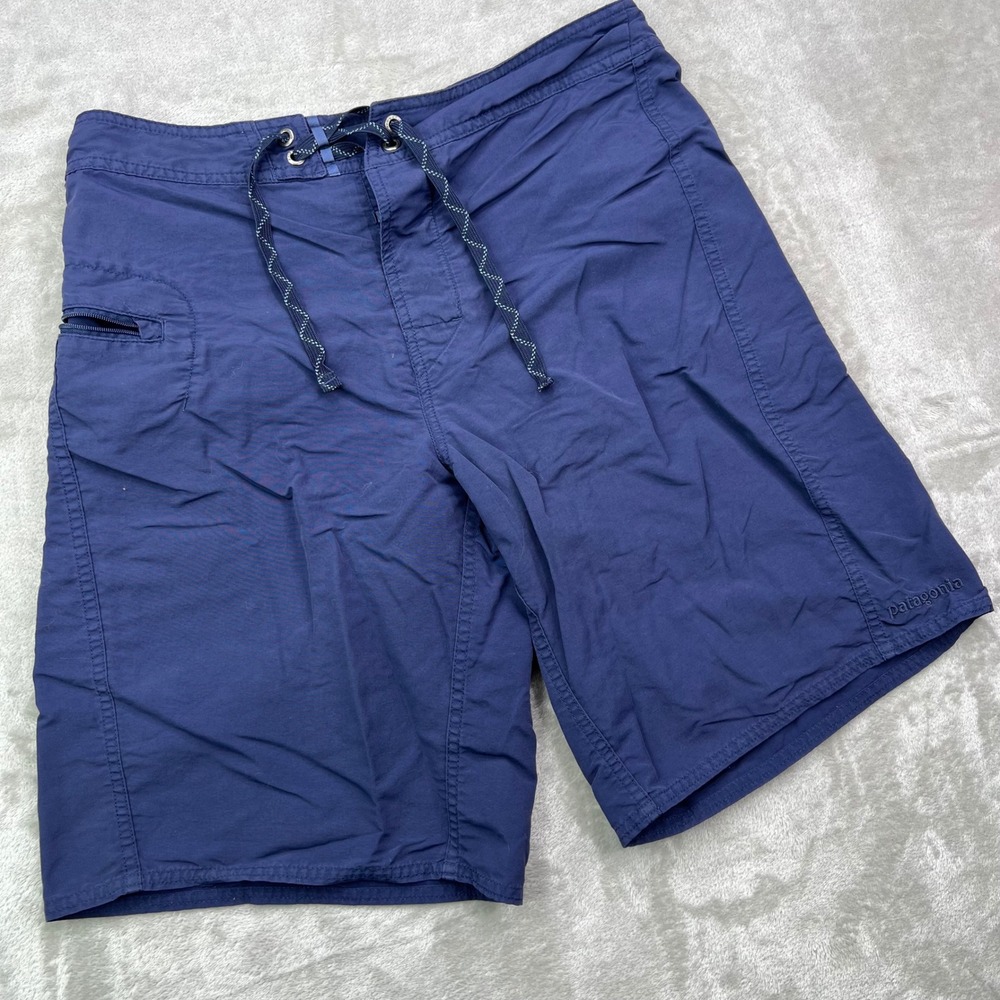 Patagonia Wavefarer Board Shorts Men 30 Navy Blue Solid Lace Up Swim Trunks Surf